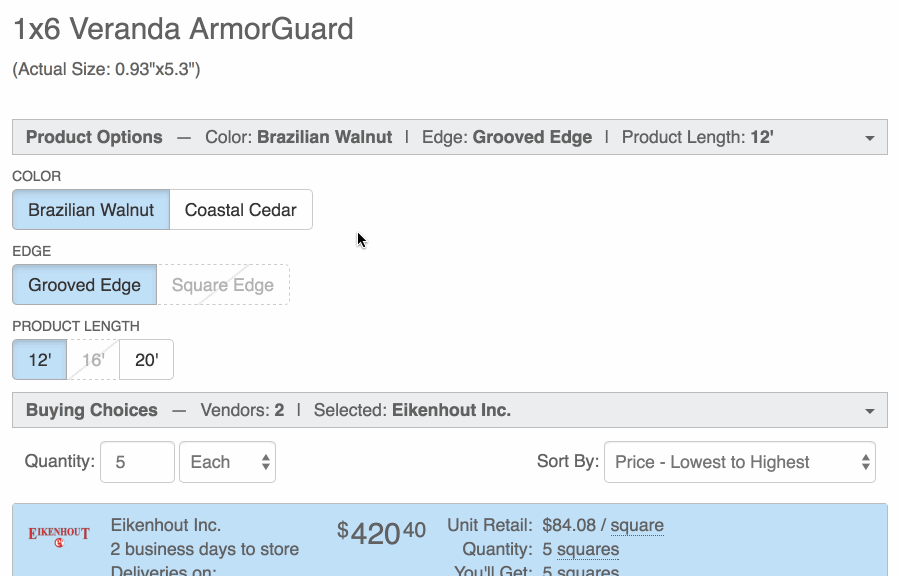 Example of the interactions and how one choice affects another