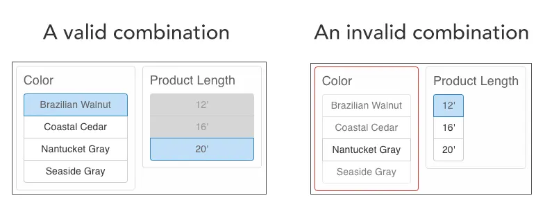 Options that look disabled, and error states