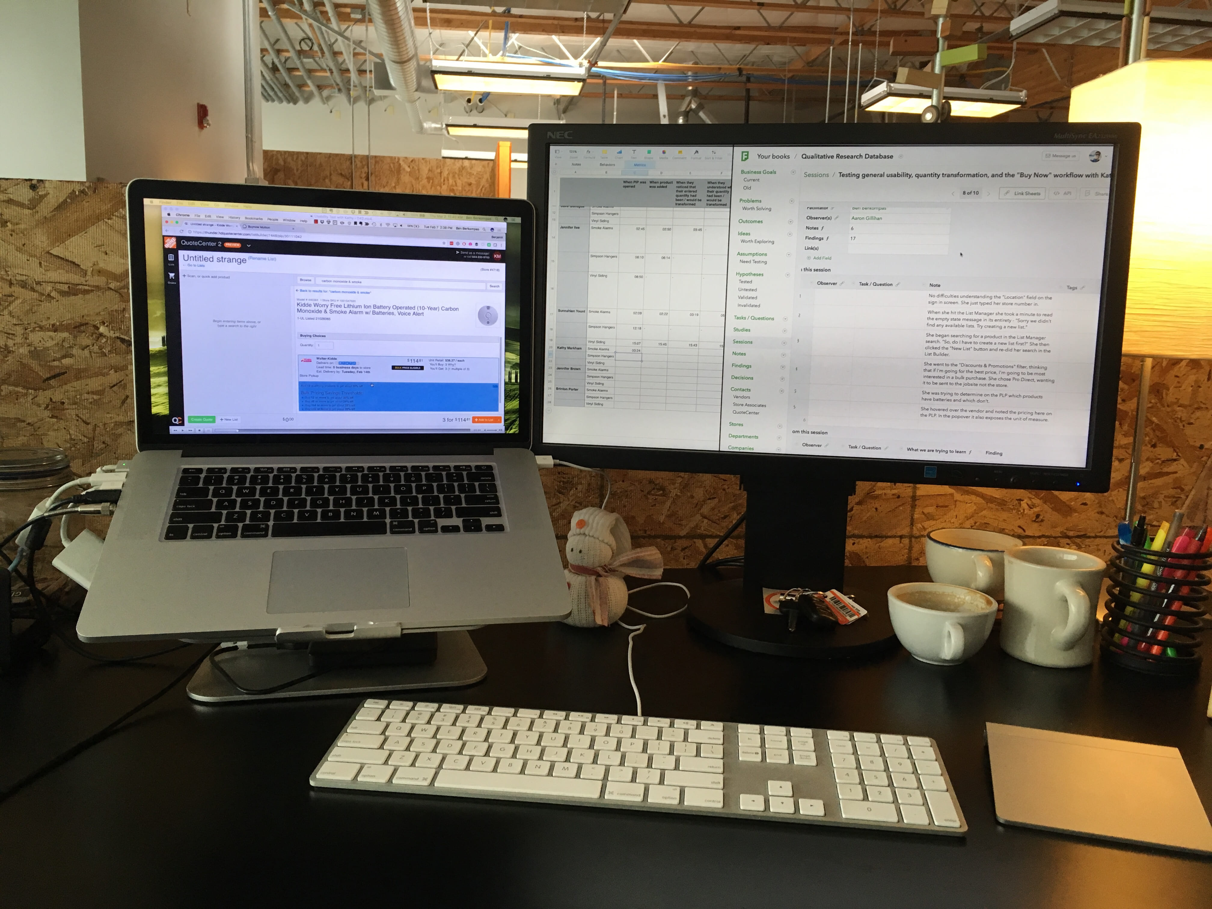 A side-by-side showing how I reviewed video and captured qualitative and quantitative data