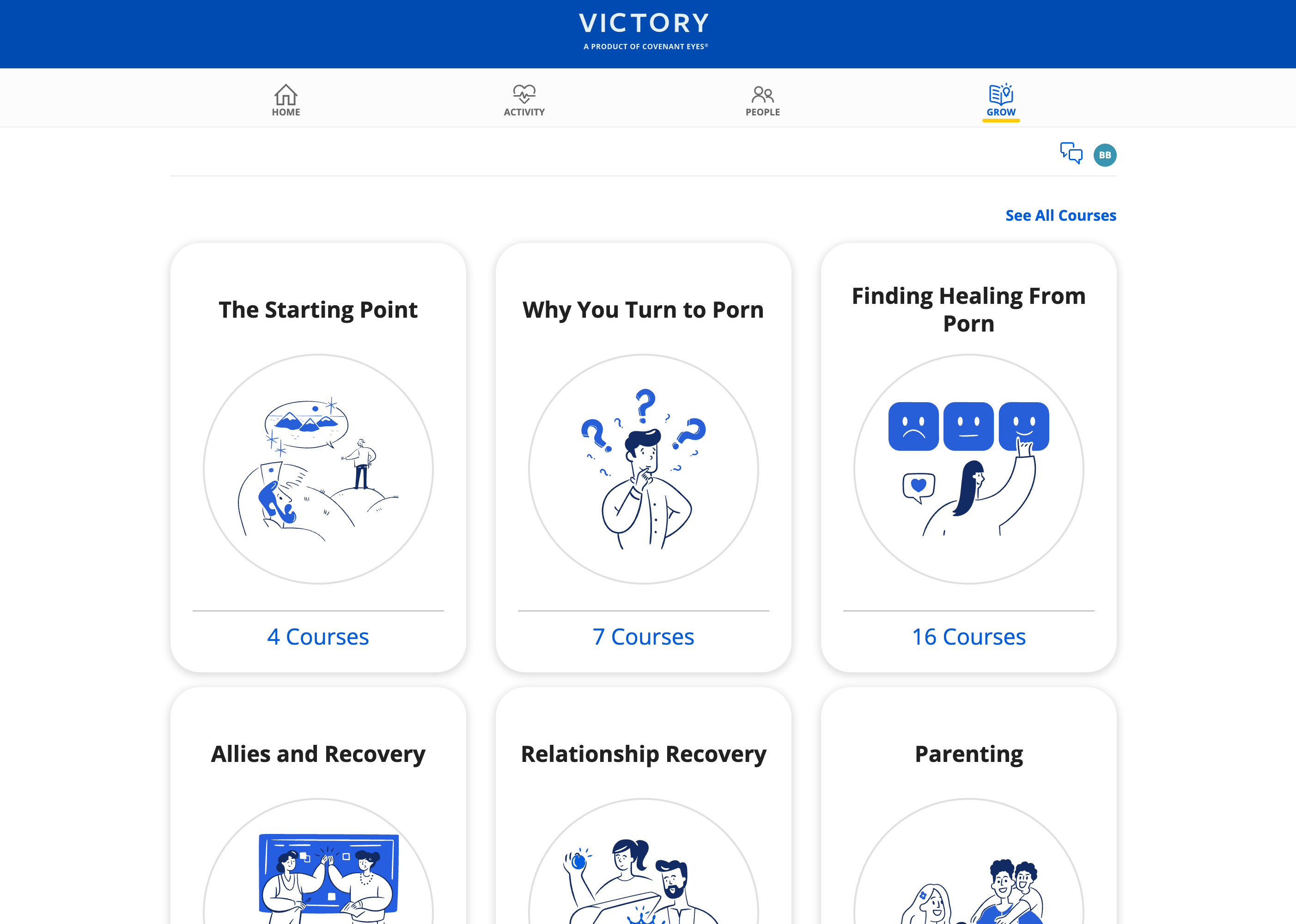 Our course catalog in Victory